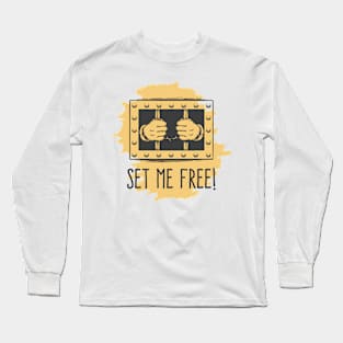 Hands in Cuffs Holds Prison Bars Emblem Long Sleeve T-Shirt